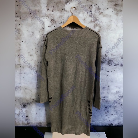 2/$35 Dex Long Sweater Gray with Black Lace up Side Pattern - Small - Picture 2 of 5